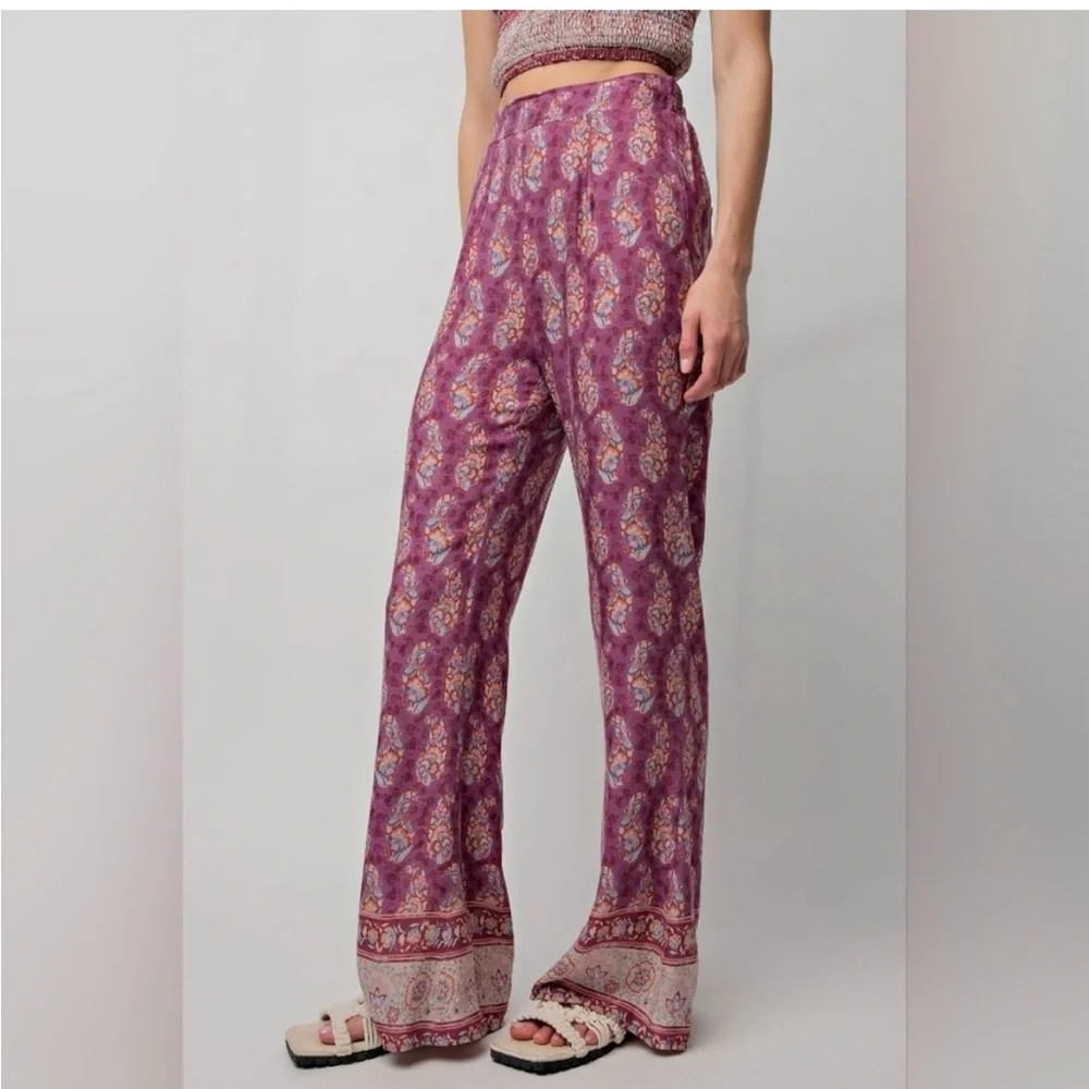 Easel Purple Paisley Wide Leg Pants - Picture 1 of 4